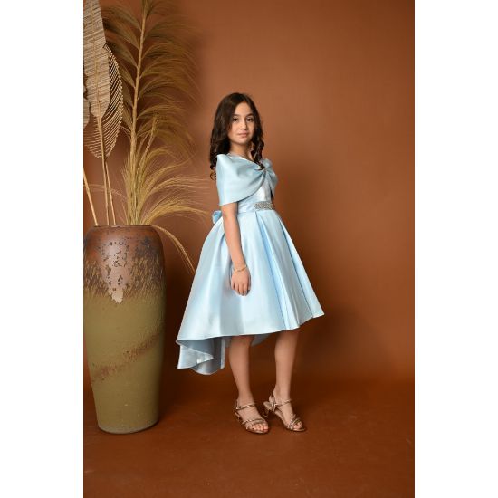 صورة فستان سهرة بناتي مع فيونكة لبس على الكتف - M3481